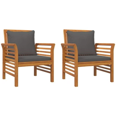 Image of vidaXL Sofa Chairs with Dark Grey Cushions 2 pcs Solid Wood Acacia