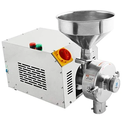 Image of CGOLDENWALL Commercial Grain Mill Spice Herb Grinder Crusher Electric Stainless Steel Cereal Corn Spices Pepper Pulverizer 30 50kg/h Production (Silver)