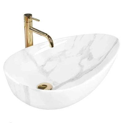 Image of REA U6501 Bathroom Sink Made of Ceramic Greta 65 Bianco Shiny Stone Imitation U6501, White Marble