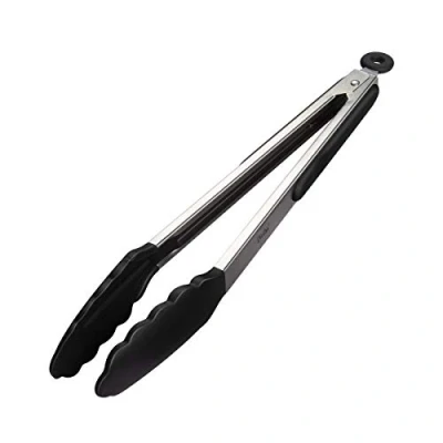 Image of iNeibo Kitchen Tongs 12&#039;&#039; Non Slip Smart Locking Stainless Steel Cooking with Silicone Tips for Grilling BBQ Serving Salad Ice