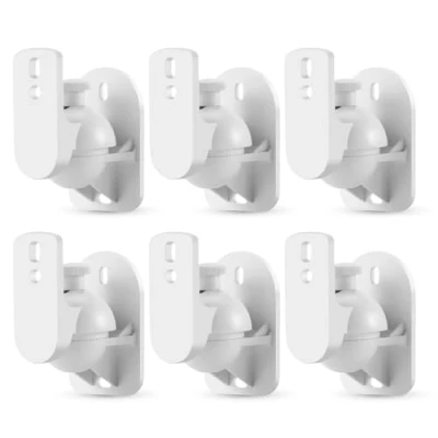 Image of TNP Universal Satellite Speaker Wall Mount Bracket Ceiling Clamp with Adjustable Swivel and Tilt Angle Rotation for Surround Sound System Speakers 6 Pack, White