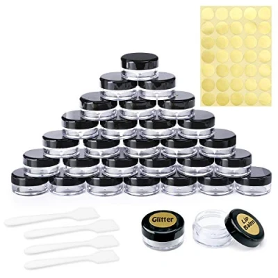 Image of 30 Pcs Empty Sample Pots 5g / 5ml Plastic Travel Cosmetic Container Jars with Lids for Creams, Sample, Make Up Storage (Black)