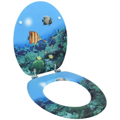 Image of vidaXL WC Toilet Seat with Lid MDF Deep Sea Design