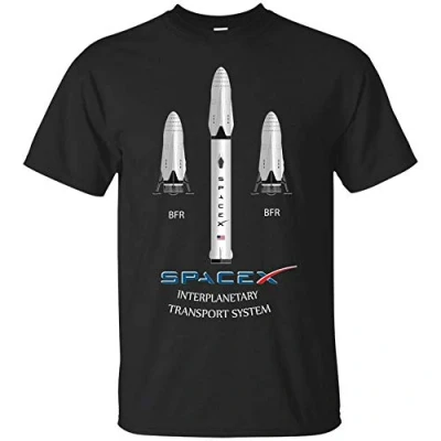 Image of New Elon Musk Mars Bfr Rocket Spacex Launch Falcon Heavy T Shirt Graphic Top Tee Camiseta Short Sleeve Men Black 3XL