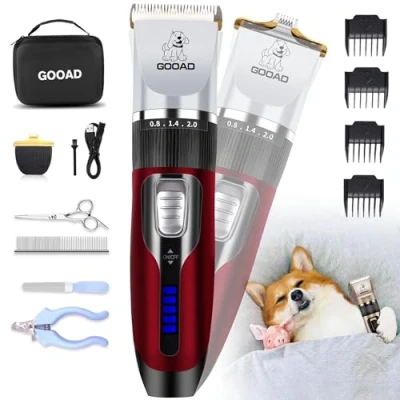 Image of Gooad Dog Clippers Grooming Kit and Paw Trimmer,Cordless,Low Noise, Electric Quiet,Rechargeable, Trimmer Grooming, Pet Hair for Thick Coats,Shaver Small Large Dogs Cats(Red