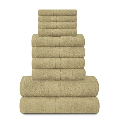 Image of Lions Towels Family Bale Set 10 Piece 100% Egyptian Cotton, 4x Face Hand 2x Bath Towel, Premium Quality Highly Water Absorbent Bathroom Accessories, Machine Washable, Mocha, 544715