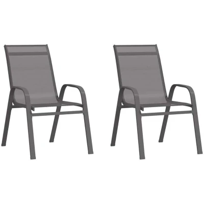 Image of vidaXL Stackable Garden Chairs Grey Textilene Fabric and Powder Coated Steel Frame Ideal for Outdoor Dining Relaxing
