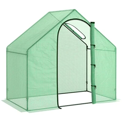 Image of Outsunny Walk In Mini Greenhouse Garden Outdoor Flower Planter Steel Frame w/ Zipped Door &amp; Window, PE Cover, 180 x 100 168CM