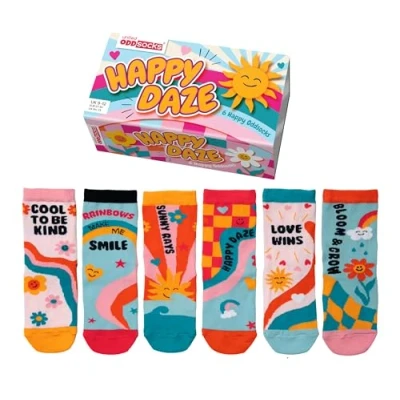 Image of United Oddsocks Happy Daze Box of 6 Oddsocks, UK 9 12, Multicolour