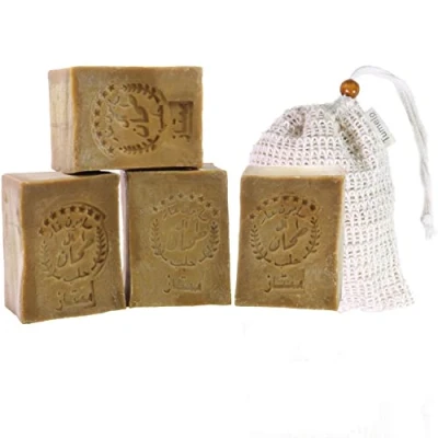 Image of TUMELO Original Aleppo Soap 4 x 200g (800g) 90% Olive Oil 10% Laurel + Pouch Handmade Natural Solid Hair Soap/Shower