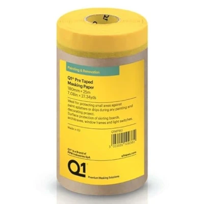 Image of Graff City Q1 Pre Taped Masking Paper 25m Roll Multi Size Protective Sheets Paint Sealing (18cm x 25m)