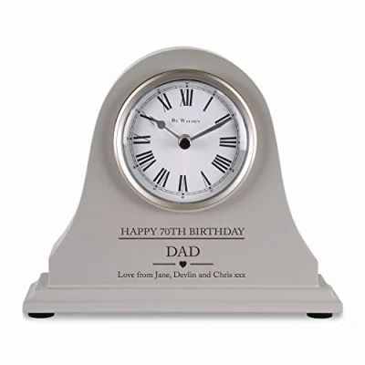 Image of De Walden Dad&#039;s 70th Birthday Engraved Grey Mantel Clock Seventieth Gifts Dad Gift