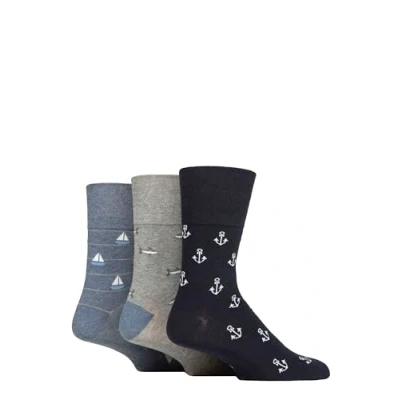 Image of Mens 3 Pair SOCKSHOP Gentle Grip Cotton Holiday Socks Anchor / Boat Shark 6 11