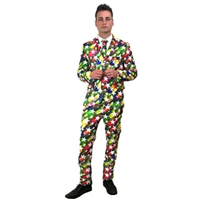 Image of sowest Star Suit, Costume Christmas Halloween Outfit Set, Lined Jacket, Trousers with Pockets + Matching Tie Multicoloured