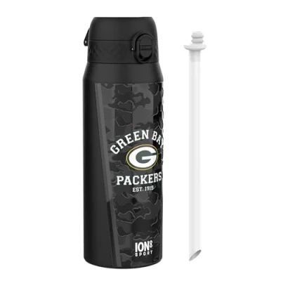 Image of Ion8 NFL Packers Sports Thermal water Bottle with Removable Straw, 750ml/24oz, Leak proof Vacuum Insulated Drinking Bottle, Easy to Open, Secure Lock, Dishwasher Safe, Flip Cover, Metal