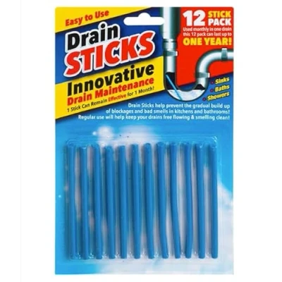 Image of Drain Sticks x12 Easy to Use Fast &amp; Effective Cleaning for Sinks, Baths Showers Prevents Build Up, Blockages Bad Smells in Kitchens Bathrooms