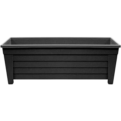 Image of Optimal Products Long Trough 55cm Plant Pot Plastic Planter Indoor Home Outdoor Garden Window Herb Flower Box (1 Trough, Ebony/Black)