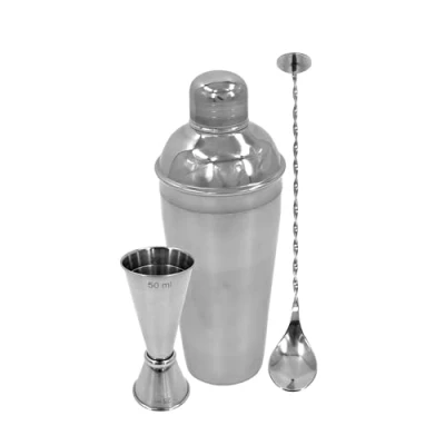 Image of Premium Stainless Steel Cocktail Shakers Set: Bartender Kit with Shaker, Jigger, Muddler, Strainer, Pourers, Mixing Spoon, and Bar Blade (Stainless Steel, 4 Piece)