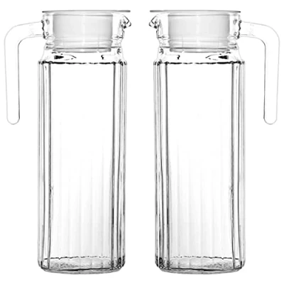 Image of Get Goods 2 x 1.1L Glass Pitcher Fridge Door Jug with Lid, 1.1 Litre