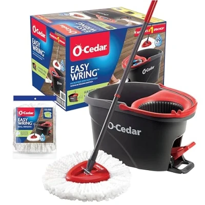 Image of O Cedar EasyWring SpinMop, Red/Gray, Spin Mop with 1 Extra Refill