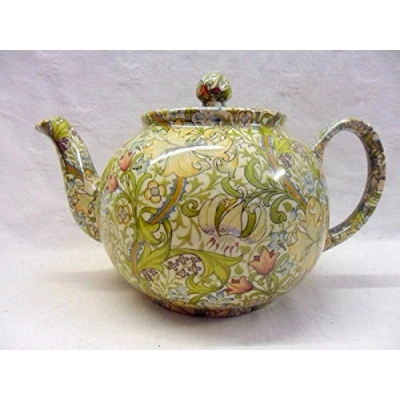 Image of 6 Cup teapot in William Morris Golden Lilly Design by Heron Cross Pottery.