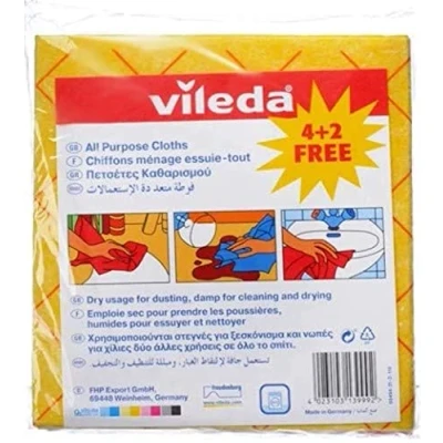 Image of Vileda All Purpose Cloth 4+2Pcs, Powerful Cleaning, Water Absorbent, Durable Yellow 6 Pcs Per Pack