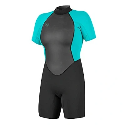 Image of O&#039;Neill Wetsuits Women&#039;s Reactor II 2mm Back Zip Spring Wetsuit, Black/Light Aqu, 10