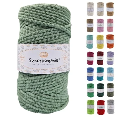 Image of Cotton Cord 5 mm 100 m, 46 Colours, Sage Colour, Macrame Yarn, Braided with Core, Cord, Crochet Rope,