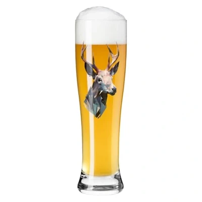 Image of RITZENHOFF 3481013 Wheat Beer Glass 500 ml Series Brauchzeit, Animal Motif, Deer Digital Print, Multi Colour, Made in Germany