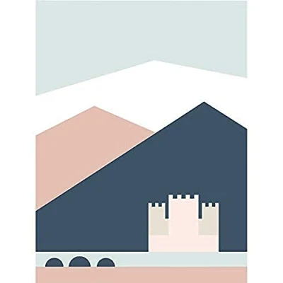 Image of Wee Blue Coo Pastel Geometric Shapes Eilean Donan Castle Lochalsh Scotland Art Print