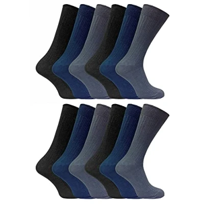 Image of 12 Pair Multipack Mens 100% Cotton Socks Sock Snob Ribbed Dress Size 6 11 &amp; 14 (12 14, BNG)