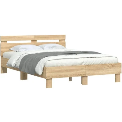 Image of vidaXL Bed Frame with Headboard &amp; RGB LED Sonoma Oak Wood Small Double 120x190 cm Bedroom Furniture Modern Style