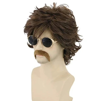 Image of LeMarnia 70s Men&#039;s Wig Brown Short Wavy Shaggy Halloween Costume Party Cosplay