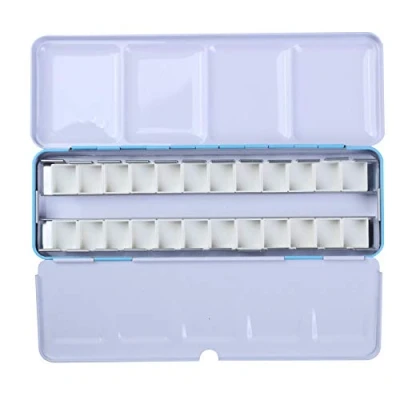 Image of YuuHeeER Empty Watercolour Tins Palette Paint Case Metal Box With 24 Half Pans For Blue