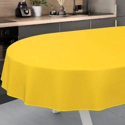 Image of ANRO Oilcloth Tablecloth, Washable, Oilcloth, Garden Outdoor, Indoor, Oval, 200 x 140 cm with Hem, Yellow