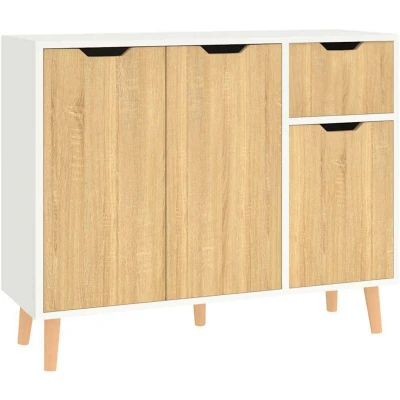 Image of vidaXL Sideboard White and Sonoma Oak 90x30x72 cm Engineered Wood