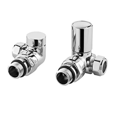 Image of Nuie HT321 Modern Bathroom Corner Radiator Valve, 70mm x 68mm, Chrome, Silver