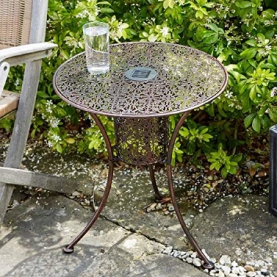 Image of Garden Mile Silhouette Solar Powered Patio Table LED Lighting Moroccan Style Pre Lit Decking Outdoor Furniture Bistro Side