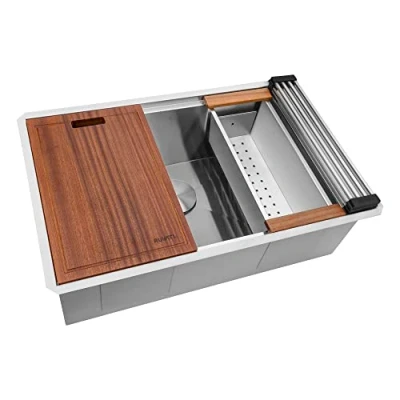 Image of Ruvati 30 inch Workstation Ledge Undermount 16 Gauge Stainless Steel Kitchen Sink Single Bowl RVH8310