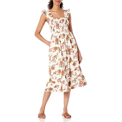 Image of The Drop Women&#039;s Kimi Ruffled Shoulder Smocked Midi Dress, Rosette Floral, 5XL Plus