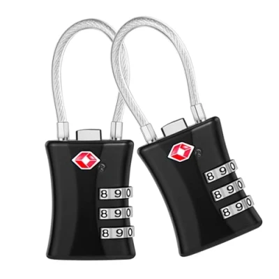 Image of Blendura TSA Padlock, 2 Piece Airplane Suitcase 3 Digit Combination Travel Accessories Code Padlock for Suitcase, Black, One Size, Luggage