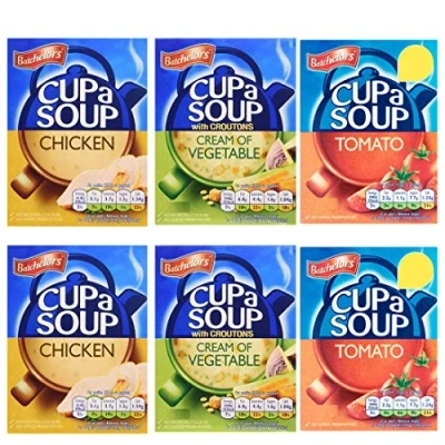 Image of Bachelors Instant Cup A Soup Selection Tomato, Cream of Vegetable, Chicken Flavours 6 Boxes