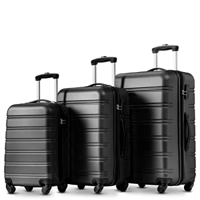 Image of Merax Luggage, Airline Approved, Lightweight 4 Wheel ABS Hard Case Suitcases, Secure TSA Lock, with Internal Storage Pocket, 20 inch (Haze Blue) (Black, 20+24+28)