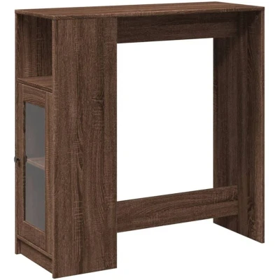 Image of vidaXL Bar Table with Racks Pub Bistro Brown Oak Engineered Wood, 3 Storage Compartments, 101x40x103.5 cm, for Kitchen, Living Room, Dining Area