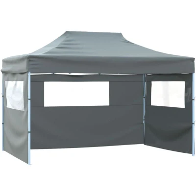 Image of vidaXL Professional Folding Party Tent with 3 Sidewalls 3x4 m Steel Anthracite