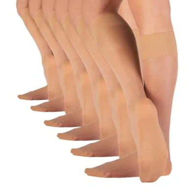Image of CALZITALY 6 PAIRS Sheer Knee High Socks with Microfiber Massage Sole Skin, Black, Blue 20 DEN Made in Italy (6 NATURAL TAN)