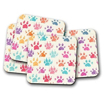 Image of 4 Set Funky Paw Prints Drinks Coaster Dog Cat Puppy Kitten #8479