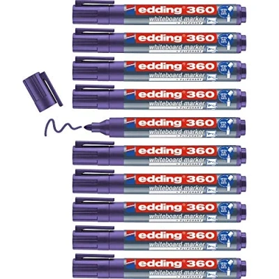 Image of edding 360 whiteboard marker violet 10 pens round tip 1.5 3 mm pen dry wipe for whiteboards, flipcharts, pinboards, magnetic and memo boards sketchnotes