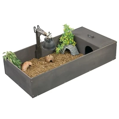 Image of KCT Large Black Tortoise Table Reptile Vivarium Cage Hide with Open Run and Lamp Arm