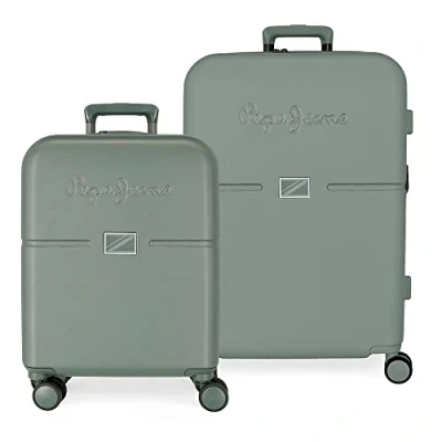 Image of Pepe Jeans Accent Green Suitcase Set 55/70 cm Rigid ABS Integrated TSA Closure 116L 7.54 kg 4 Double Wheels Hand Luggage